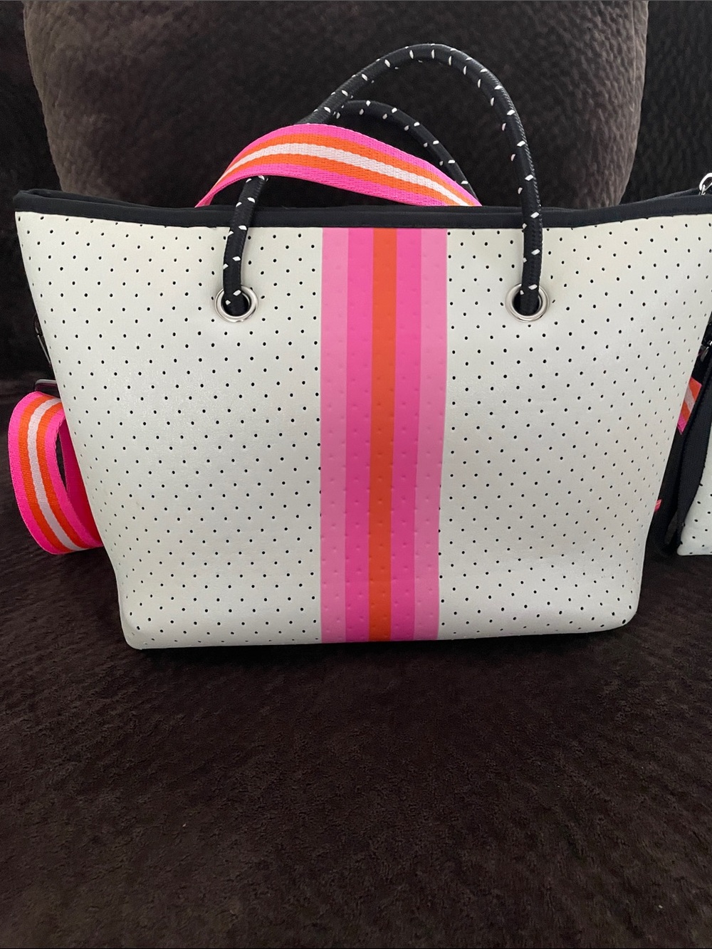 White/Hot Pink/Orange Stripe Neoprene Bag - Picture 2 of 15